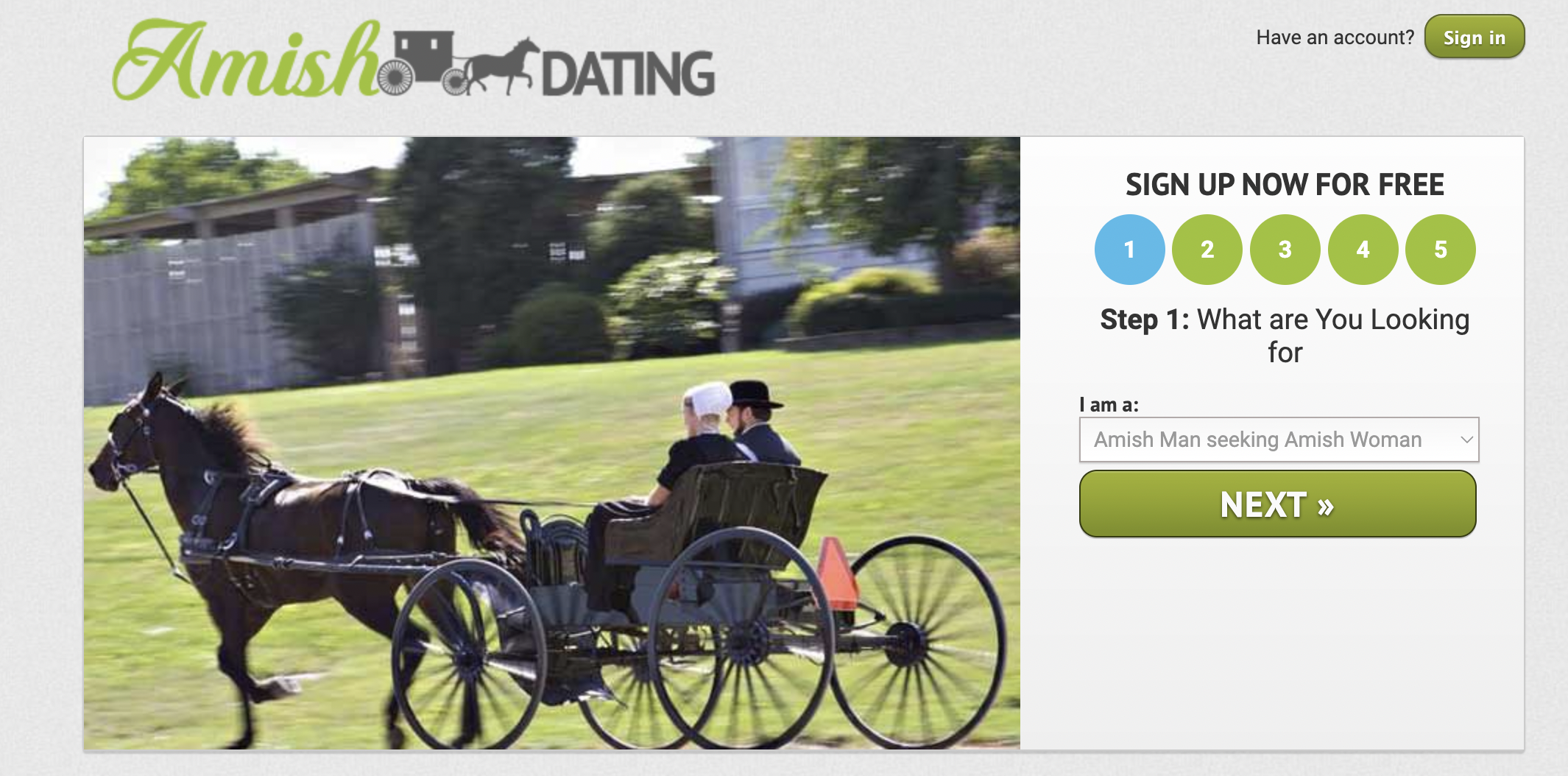 horse and buggy - Amish Dating Have an account? Sign in Sign Up Now For Free 00000 Step 1 What are You Looking I am a for Amish Man seeking Amish Woman Next >>